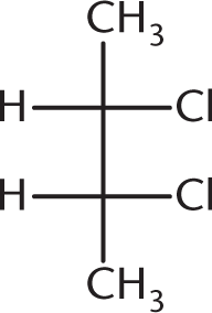 4-carbon Fischer diagram with Cl pointing to the right on C-2 and C-3