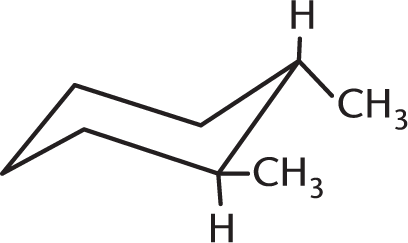 trans-1,2-dimethylcyclohexane in chair conformation with methyl groups in equatorial position