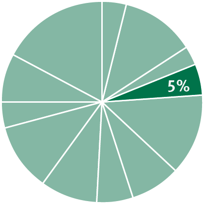 Pie chart indicating the content in this chapter should be relevant to about six percent of all questions about Organic Chemistry on the MCAT