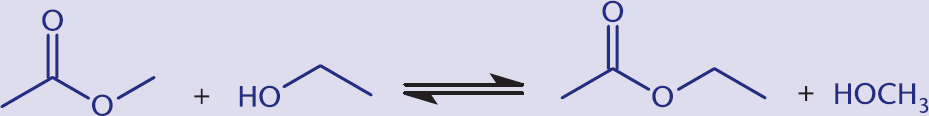 methyl ethanoate and ethanol forming ethyl ethanoate and methanol