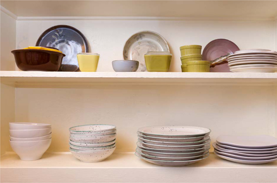 pottery on open shelving