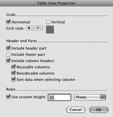 The Table View Properties dialog box gives you control over how the view looks while you're in Browse mode. Of course, those changes also affect how the screen prints. Switch to Preview Mode to see how the layout will print. You probably need to make changes to the layout to make it print-worthy, so check out the section beginning on page 337 to see how to design a layout for printing.