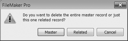 Just clicking in a field on a portal row doesn't give FileMaker enough information about context, so it asks you which record you want to delete. Once you've made a selection (other than Cancel), you'll get a second window asking if you're sure you want to delete the record. It's easier to highlight the portal row than to interact with two windows.