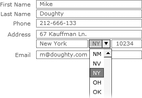 A drop-down list works a lot like a pop-up menu. Click the arrow, and you get a list of options. But unlike a pop-up menu, you can type directly into a drop-down list. For something short like a state abbreviation, typing is often faster than picking from a list, and the field's validation ensures no bogus entries get through.