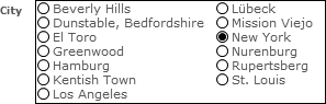 This time the City field is formatted as a Radio Button Set. Now you can simply click the right city to set the field, making this one of the fastest field formats for mouse-based entry.