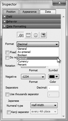 FileMaker has four top-level number format settings: "General", "As entered", "Boolean", and "Decimal". If you choose either of the last two, you get still more choices. If you're looking for the kind of number formatting options you're accustomed to in a spreadsheet program, then turn on "Format as decimal" and go to town.