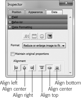 Using the Inspector's formatting options, you can tell FileMaker to shrink and/or enlarge a picture to fit the field boundaries, or to crop it—showing only what fits. You also get to decide where the picture lives inside the field, or what part gets cropped. If you don't mind wildly skewed images, you can also tell FileMaker to stop keeping your pictures properly proportioned.