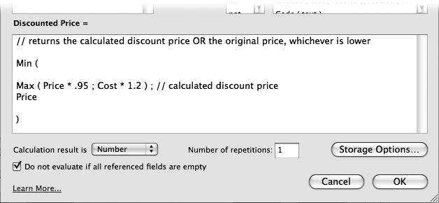 You may find it hard to write nested calculations, and hard to read them if you need to come back later and tweak them. In this case, though, the calculation is formatted with copious white space and plenty of comments. Chances are you understand this version better than the one shown in the text above.