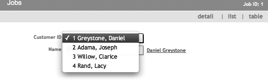 When you switch the value list to use the new calculated Full Name field, your pop-up menu can show your Customer's full name instead of just the first name. People often use calculations to combine multiple field values for display purposes. Here the customer's last name comes first, but nothing's stopping you from making a second one with the first name followed by the last name.