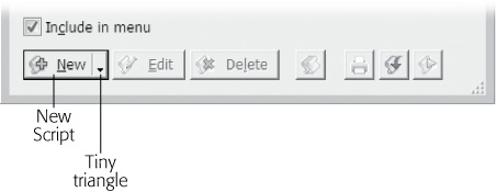 In the Manage Scripts window, the New button makes a new script. But if you click the little arrow, then you get a pop-up menu of additional choices. You can make a new folder instead, or add a separator to the script list.