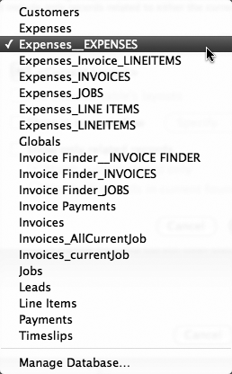 Not all menus that list TOs group them in related and unrelated chunks. By using a double underscore "__" in the name of the TO that provides the context for the new layout, it will appear at the top of its group, as you see with the Expenses__EXPENSES TO here. You can also see the result of not picking a good naming scheme earlier in your development because you have two very similarly named versions of the Expenses_Line Items TOs. Now that you know about naming conventions, you can see why it would be worth the time it takes to rename all the TOs in your ER diagram group. (Renaming TOs won't break anything, so no worries there.) Things will only get worse as your graph grows. If you renamed your ER group with an "ER" prefix, then they'd all appear together in the list, instead of scattered, as they do here, plus you'd eliminate the confusion between the two similarly named Expense Line Items TOs.