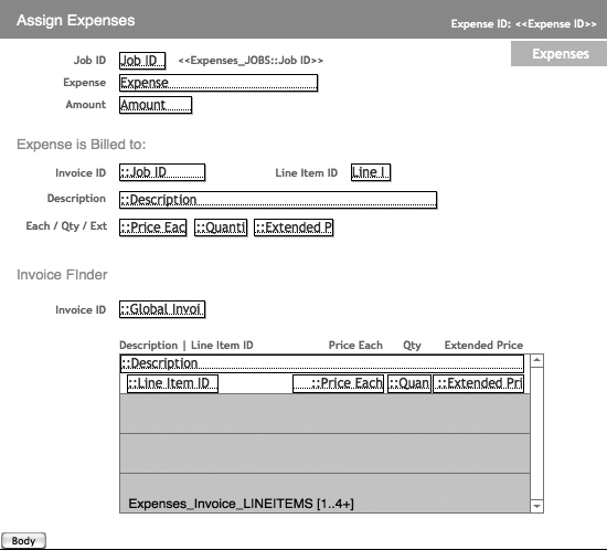 The new layout is similar to your existing Expenses layout. To get a jumpstart, you duplicate that layout and then change some objects to fit the new context. You'll also create brand new objects from scratch. Much of your real world development will follow a similar mix of copying and editing existing elements and adding new ones from scratch.