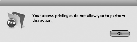 When someone tries something your security setup doesn't allow, he sees this message—even if it's a script that's breaking the rules. Unfortunately, FileMaker doesn't tell him—or you—what the script is trying to do.