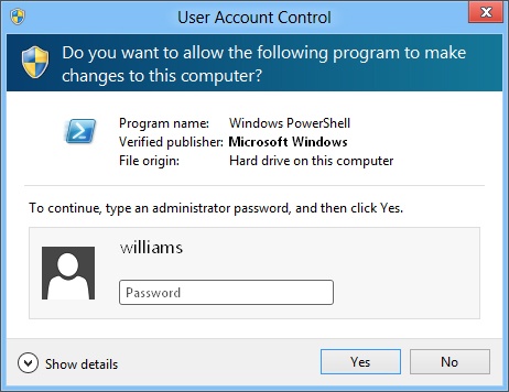 This User Account Control dialog box prompts for administrator credentials.