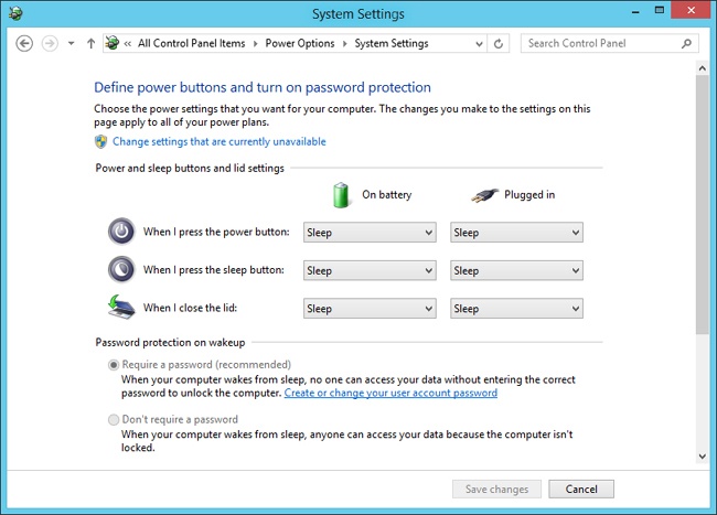 Configure power button options.