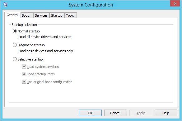 Use the General tab of the System Configuration utility to control system startup.