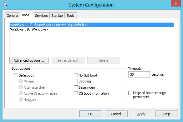 The Boot tab controls the boot partition, boot method, and boot options used by the operating system.