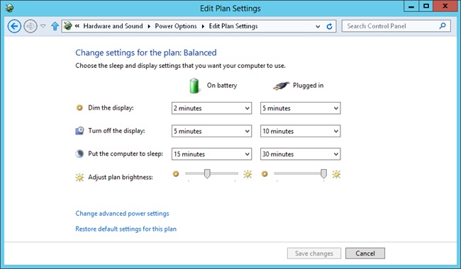 Configure power plan settings.