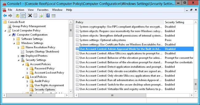 Select Security Options in the Local Security Policy console.