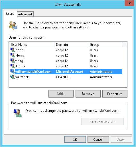 Use the User Accounts dialog box to manage local user accounts on a computer that is a member of a domain.