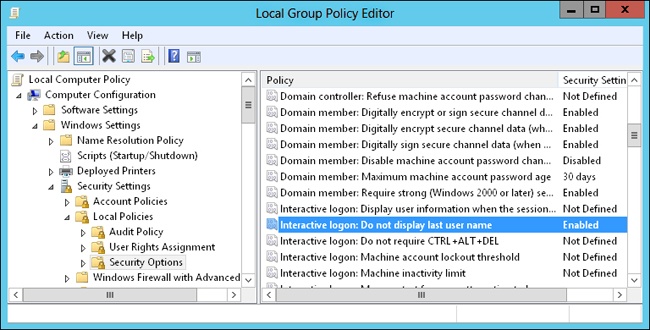 Disable account name display as a security best practice.