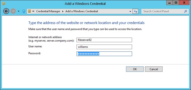 Create the credential entry by setting the necessary logon information.