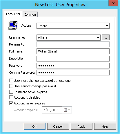 Configure new local user accounts in Group Policy.