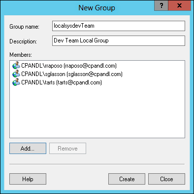 The New Group dialog box enables you to add a new local group to a workstation running Windows 8.1.