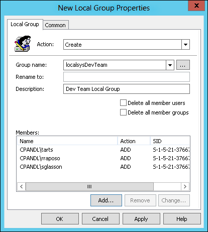 Configure new local group accounts in Group Policy.