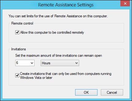 The Remote Assistance Settings dialog box is used to set limits for Remote Assistance.