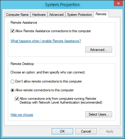 Configure Remote Desktop options.