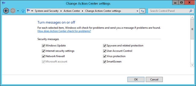 Configure Action Center notifications.