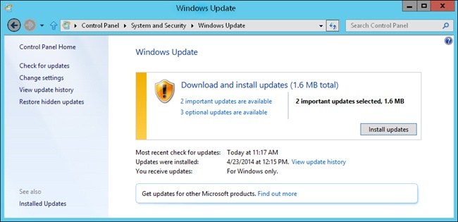 Check for updates on the Windows Update page.