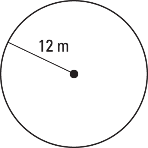 Geometry of a circle with a radius of 12 meters to find the circumference of the circle.