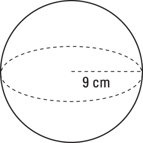 Geometry of a sphere that has a radius of 9 centimeters, to find the volume of the sphere.