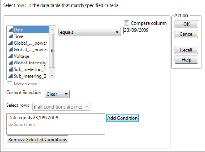 Snapshot showing how to Select All Rows for June 23, 2009.