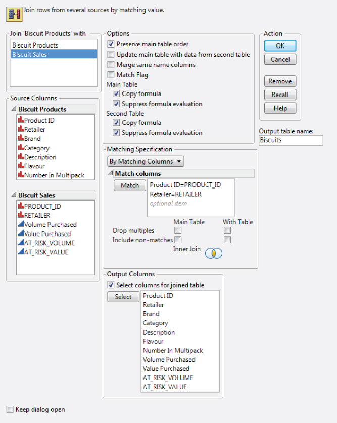 Snapshot of the Join Dialog.