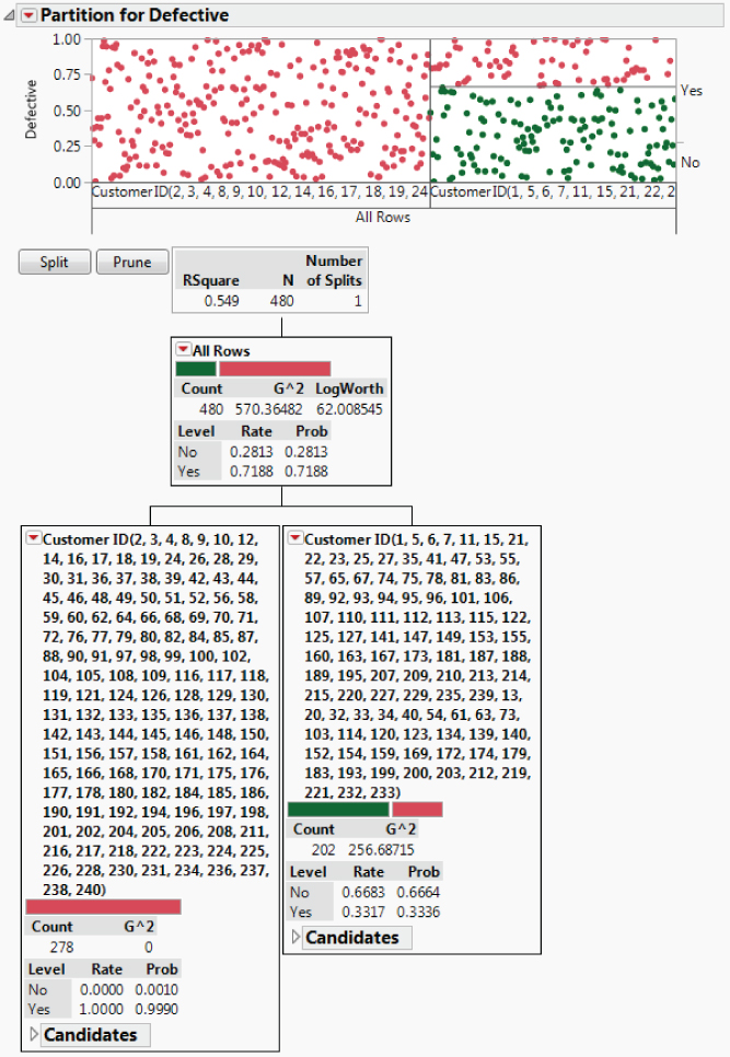 Snapshot showing the Partition with One Split on Customer ID.