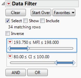 Snapshot of Data Filter Dialog to Select In-Specification Batches.