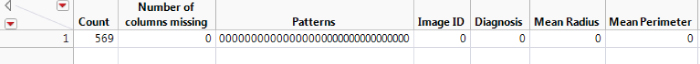 Partial View of Missing Data Pattern Report.