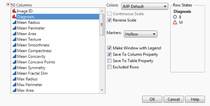 Snapshot showing the Completed Mark by Column Window.