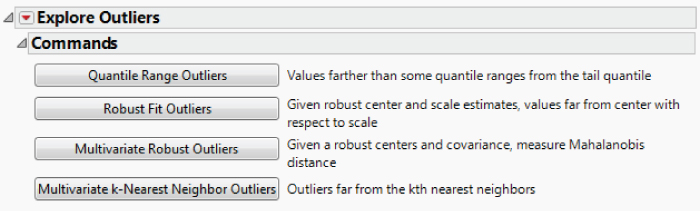 Snapshot showing the Explore Outliers Options.