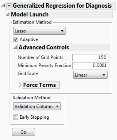 Snapshot of the Model Launch Panel Showing Advanced Controls.