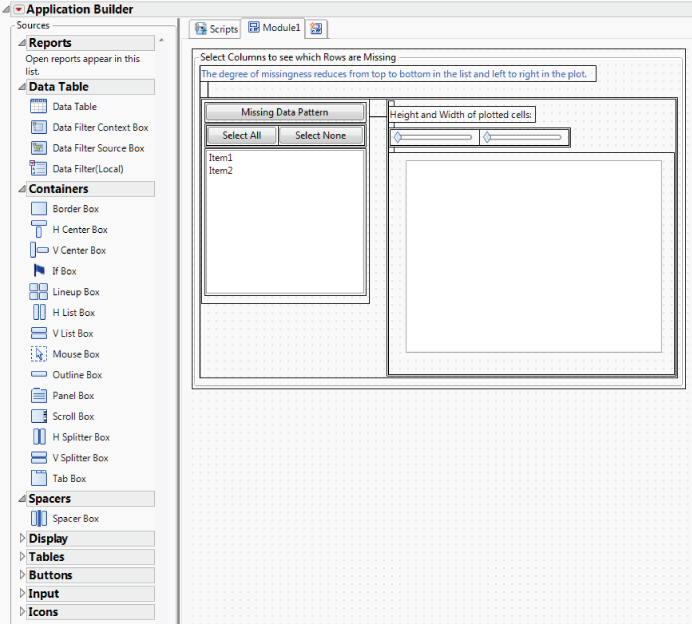 Snapshot of Missing Data User Interface in Application Builder.