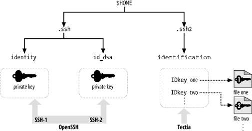 SSH identity files (private keys) and the programs that use them