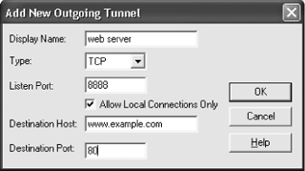 Defining settings for a new port forwarding