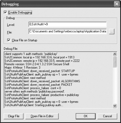 The Debugging dialog