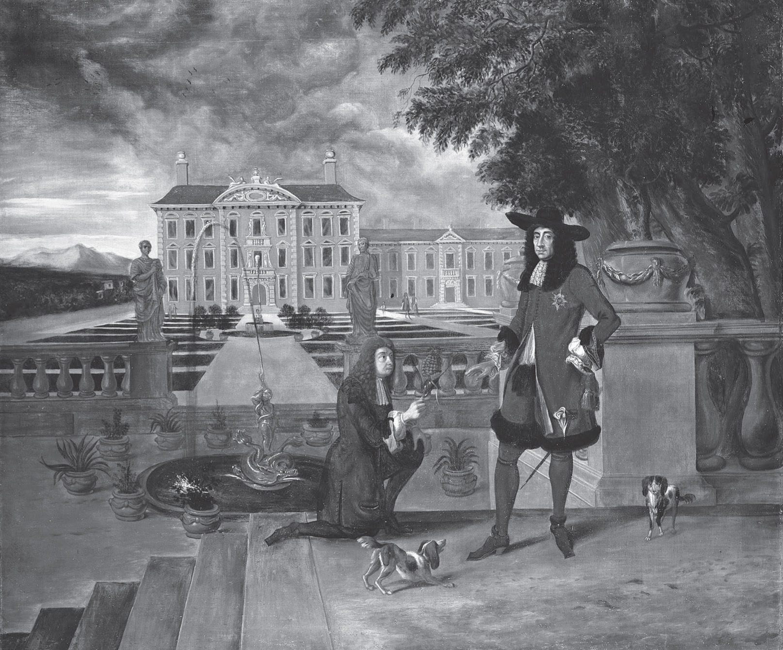 Charles II being offered the first pineapple ever successfully grown in England by John Rose, the Royal Gardener, 1675. Hendrick Danckerts, Charles II Presented with a Pineapple, c. 1675–80.