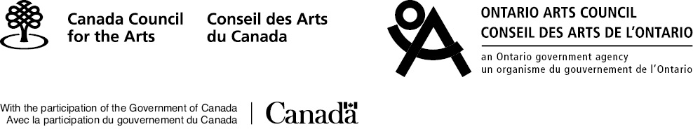 Logos: Canada Council for the Arts, Ontario Arts Council, and the Government of Canada