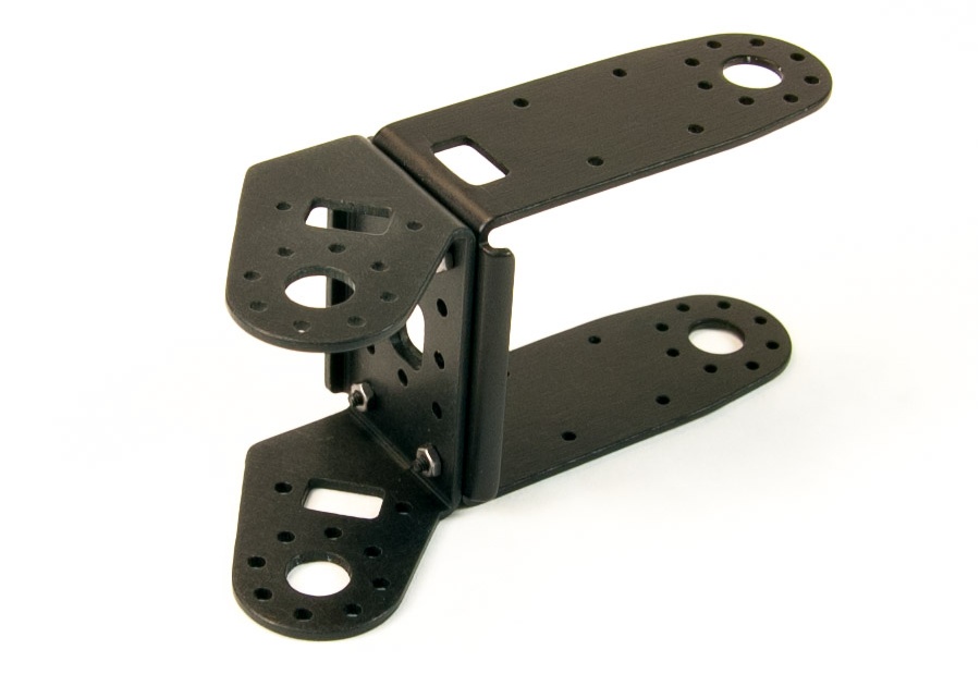 Knee/elbow/shoulder bracket connects to long bracket for upper leg from the Trossen Robotics Jimmy Kit (photo: Trossen Robotics, LLC)